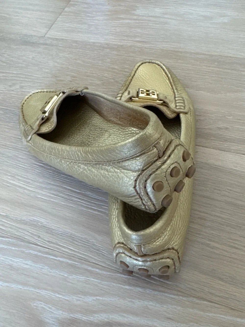 Tory Burch Metallic Gold Leather Driving Loafers